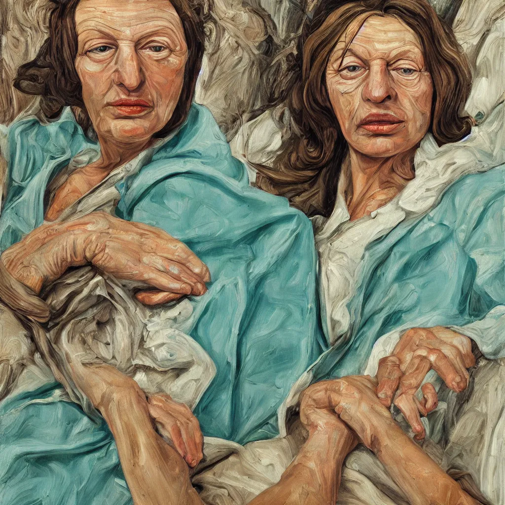 Prompt: high quality high detail painting by lucian freud, jenny savile, portrait, turquoise, hd