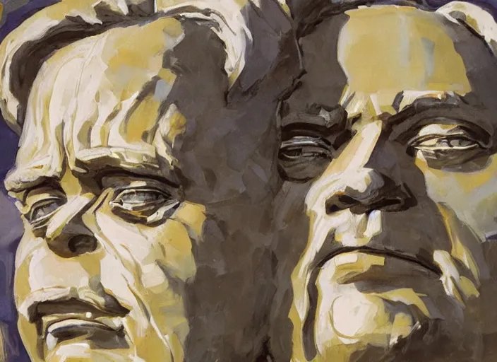 Image similar to a highly detailed beautiful portrait of mount rushmore with the face of steve buscemi, by gregory manchess, james gurney, james jean