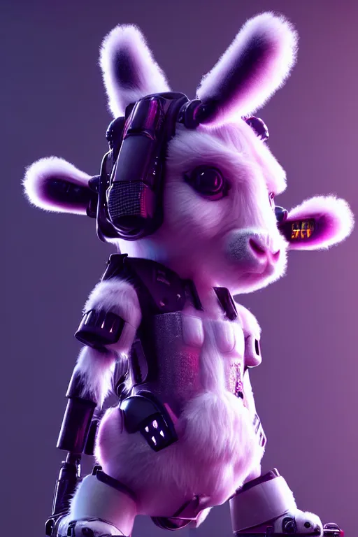 Prompt: high quality 3 d render cyberpunk very cute cyborg fluffy! cow hybrid!, highly detailed, unreal engine cinematic smooth, in the style of blade runner & detective pikachu, hannah yata charlie immer, purple light, low angle, uhd 8 k, sharp focus