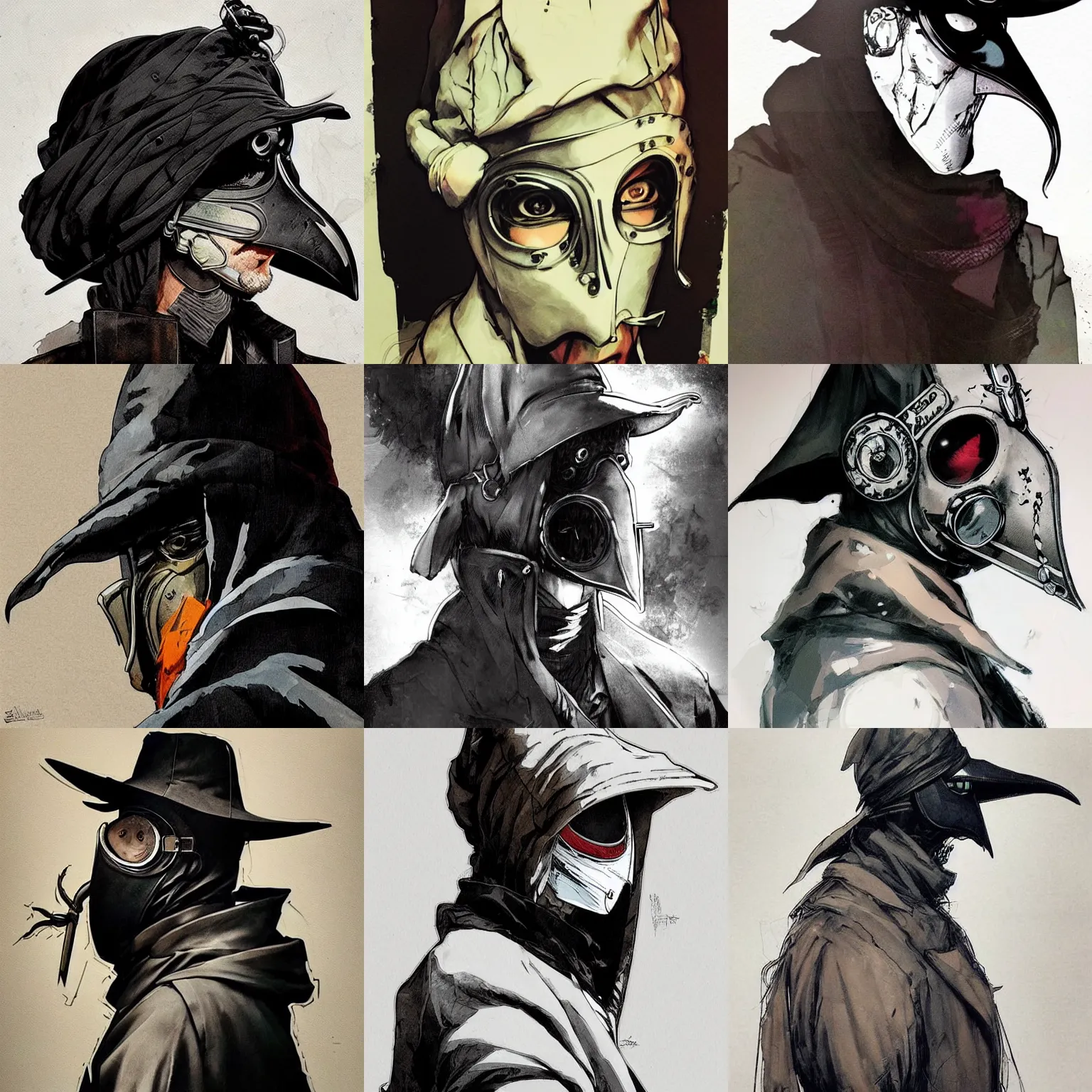 Prompt: a beautiful side portrait of a plague doctor. art by yoji shinkawa and sandra chevrier, trending on artstation, award - winning, perfect composition.