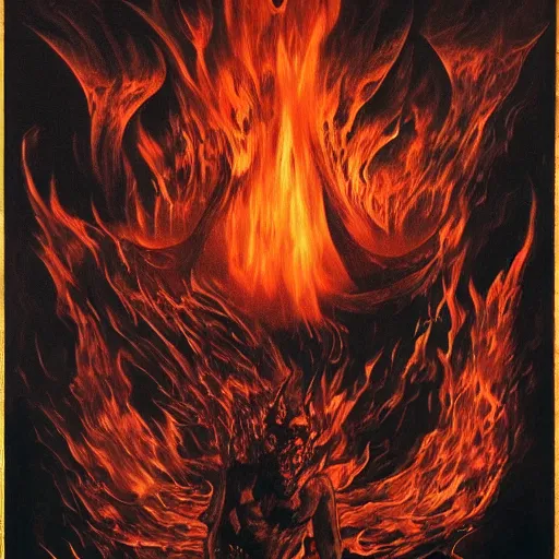 Image similar to the flames of hell as heaven is not, dark art