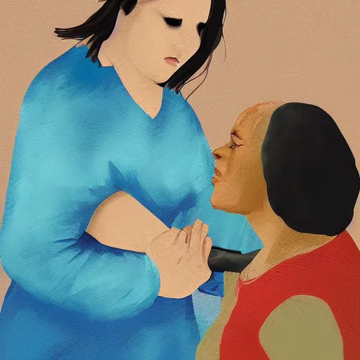 Image similar to woman saving a life, digital art