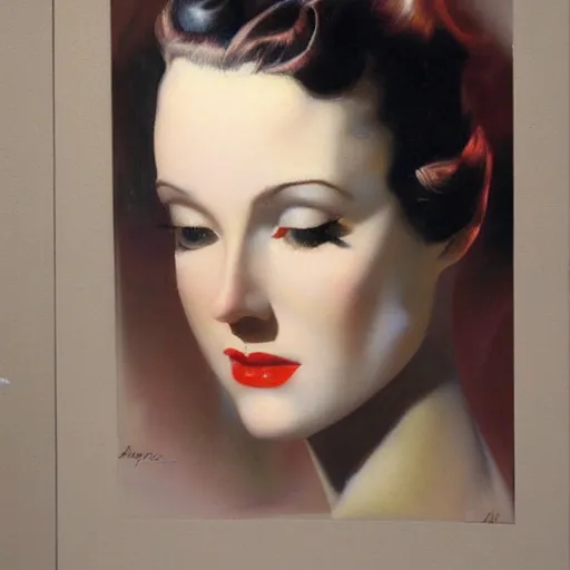 Image similar to a young person, half male and half female, rolf armstrong, portrait,