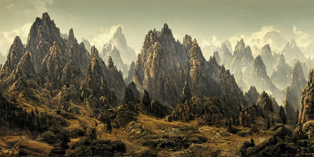 Image similar to Intricate mountainous landscape in the depths of China by Ivan Shishkin