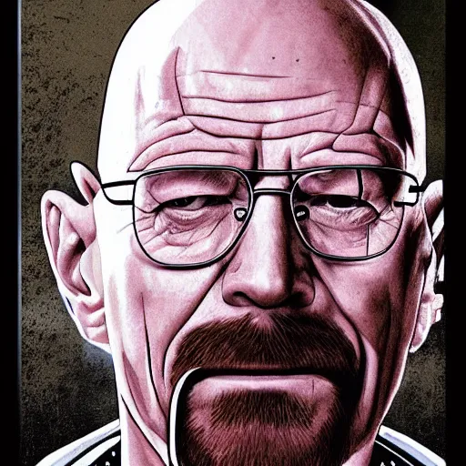 Image similar to tarot card with picture of walter white as heisenberg, photorealistic,