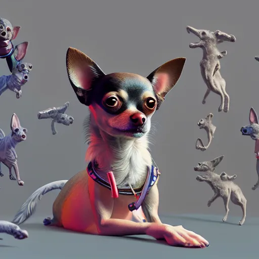 Image similar to a transcendent chihuahua living in an extradimensional reality, in the style of wlop, illustration, epic, fantasy, hyper detailed, smooth, unreal engine, sharp focus, ray tracing, physically based rendering, renderman, beautiful