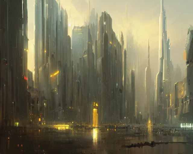 Image similar to great city at the beginning of time, a sci-fi digital painting by Greg Rutkowski and James Gurney, trending on Artstation