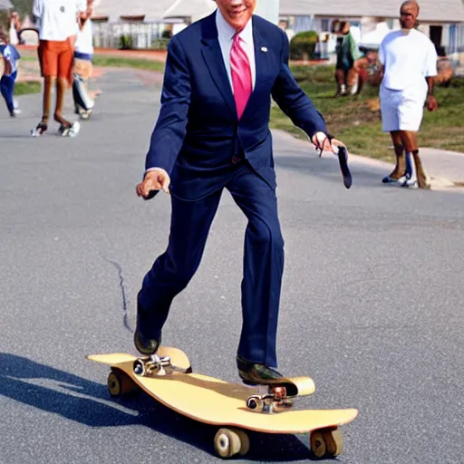 Prompt: photo of joe biden riding a skateboard, hd