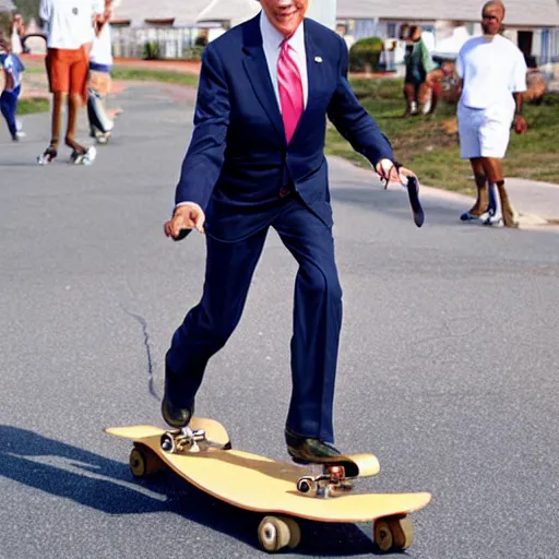 Image similar to photo of joe biden riding a skateboard, hd