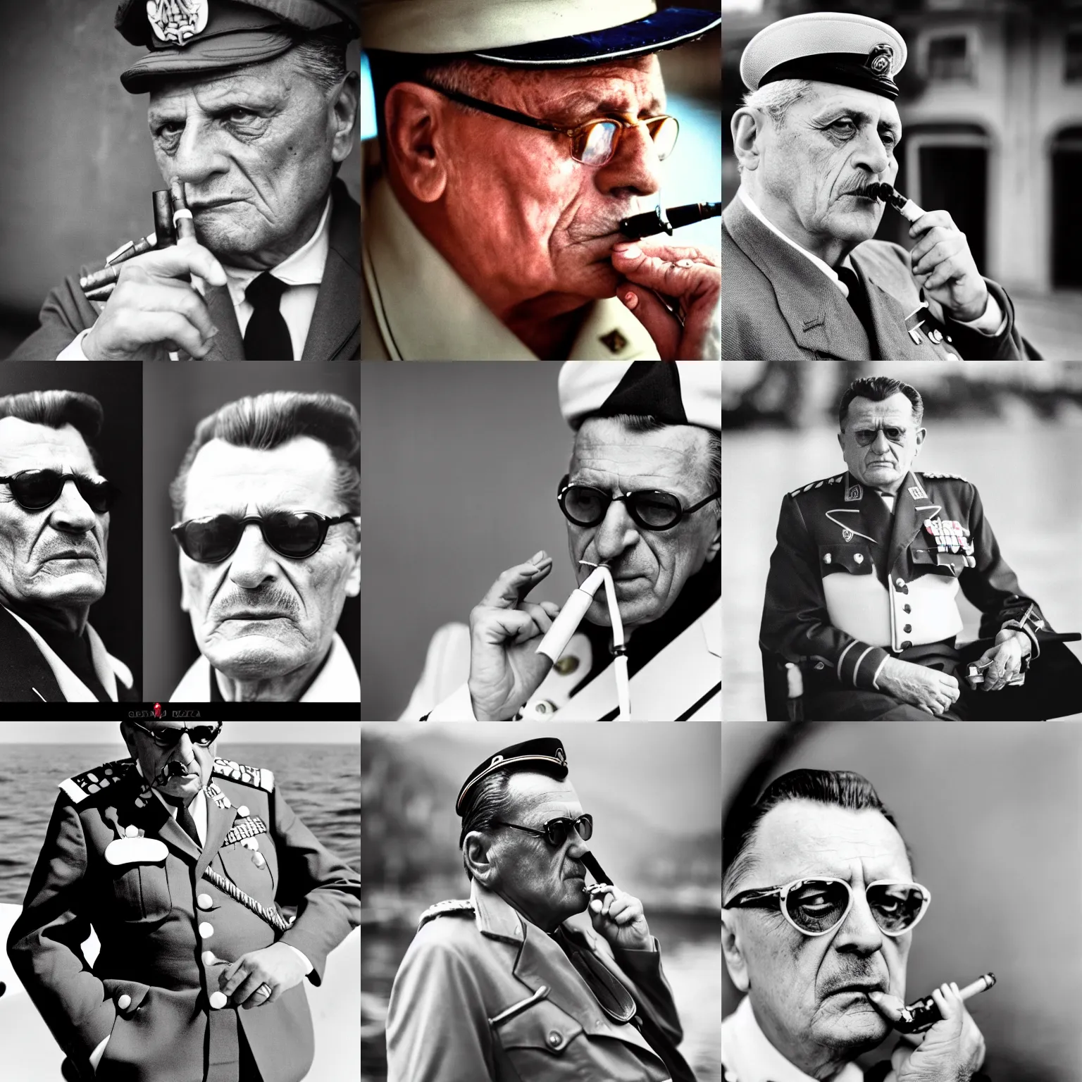 Prompt: general josip broz tito as a sailor smoking a pipe, portrait photography, sigma 8 5 mm, high quality