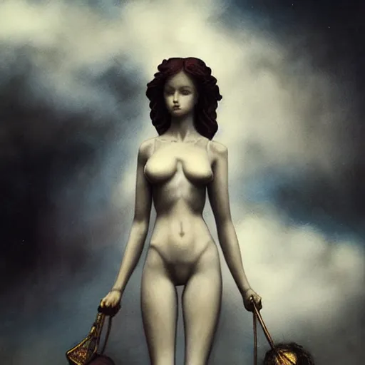 Prompt: By Tom Bagshaw, ultra realist soft painting of a selection of anime miniature fully dressed resin statues with dioramas, symmetry accurate features, very intricate details, ominous sky, black and white, volumetric light clouds