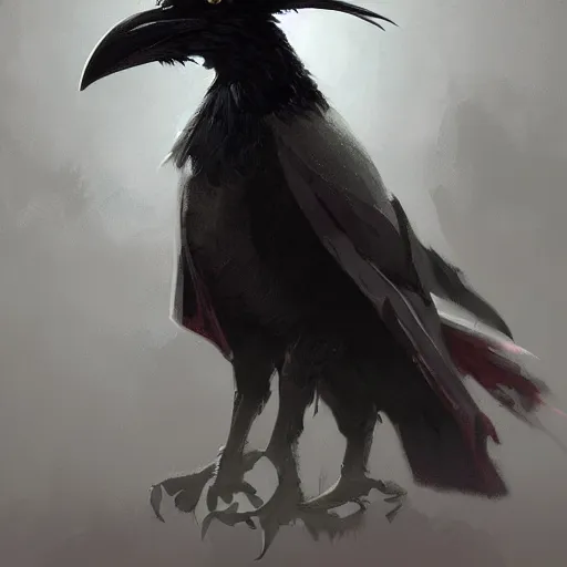 Prompt: digital art painting of an anthropomorphic!!! black crow!!! wearing wizard robes!!!, dnd portrait painted by craig mullins and gaston bussiere and greg rutkowski