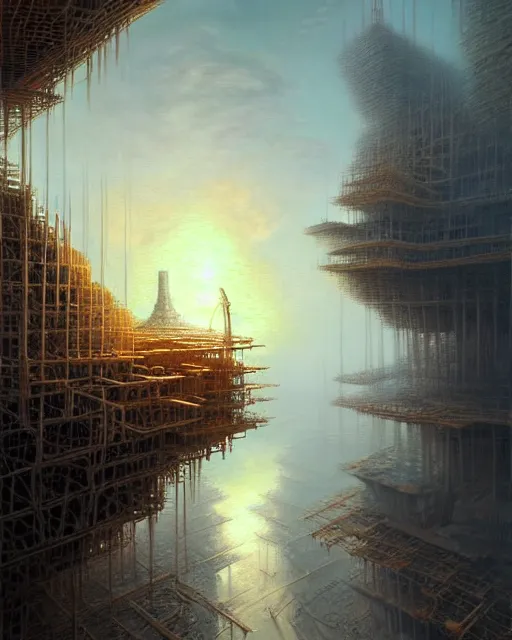 Prompt: a hyper - detailed 3 d render like a oil painting of the construction of a worldview, surrealism!!!!! surreal concept art, lifelike, photorealistic, digital painting, aesthetic, smooth, sharp focus, artstation hd, by greg rutkowski, bruce pennington, valentina remenar and asher duran,