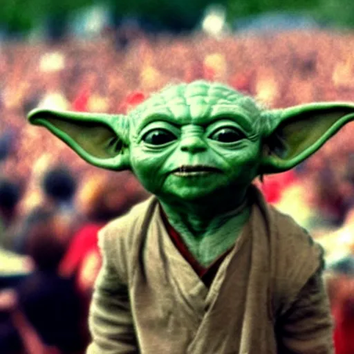 Image similar to yoda performing at woodstock