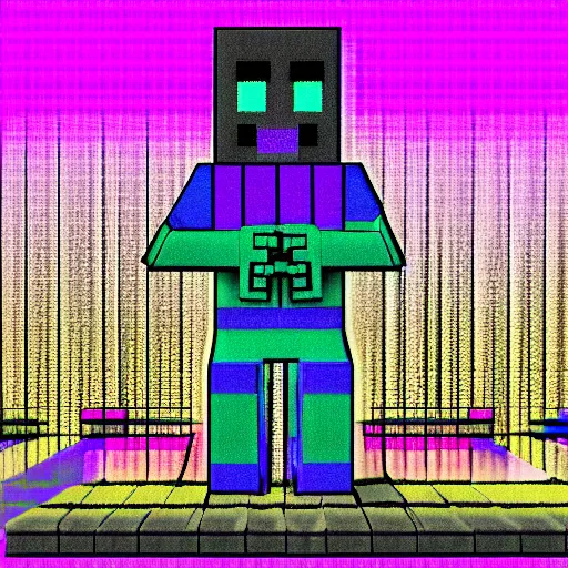 Image similar to mincraft creeper, synthwave, detailed, chromatic