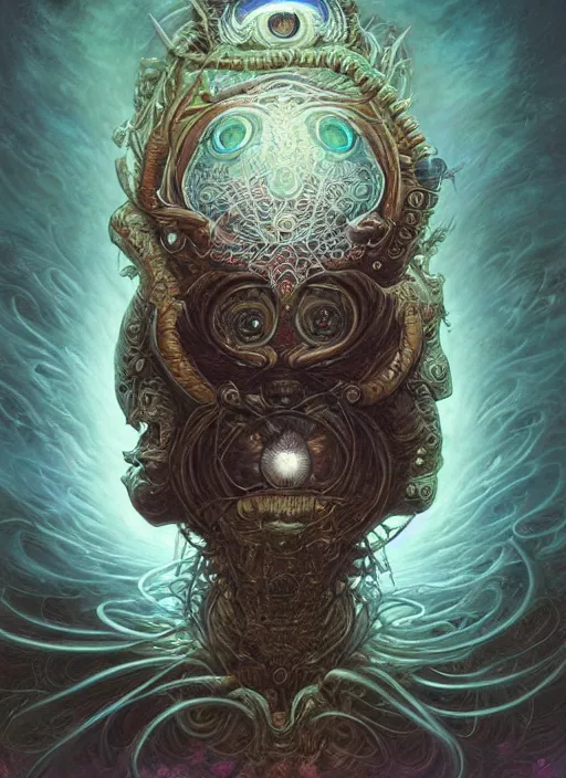 Image similar to dream with glowing eyes, shamanic poster lsd art, intricate, elegant, highly detailed, centered, digital painting, artstation, concept art, smooth, sharp focus, illustration, artgerm, tomasz alen kopera, peter mohrbacher, donato giancola, joseph christian leyendecker, wlop, frank frazetta