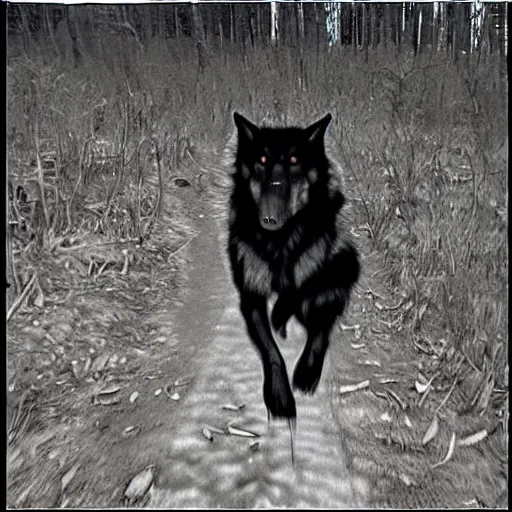 Prompt: werewolf caught on a trail cam