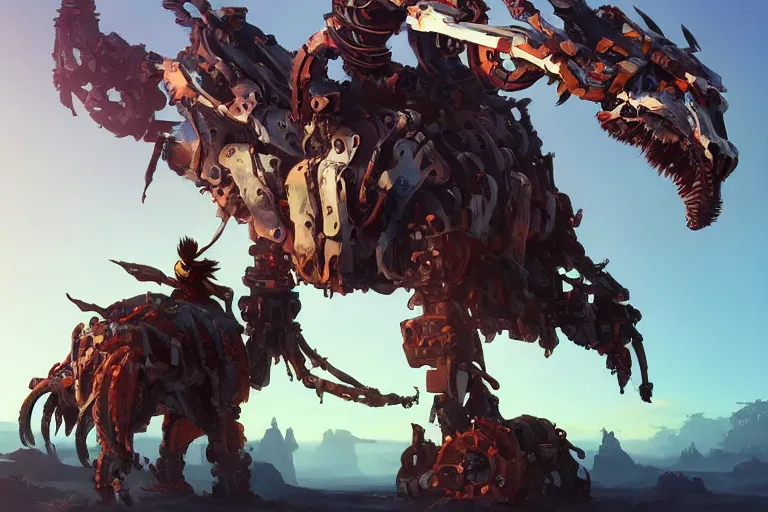 Image similar to grimhorn fanghorn machine mecha animal beast robot of horizon forbidden west horizon zero dawn bioluminiscence, behance hd by jesper ejsing, by rhads, makoto shinkai and lois van baarle, ilya kuvshinov, rossdraws global illumination