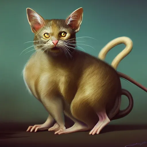 Image similar to hybrid of mouse and cat, half cat - half mouse, digital art, highly detailed, art by george stubbs, anton fadeev, james gurney