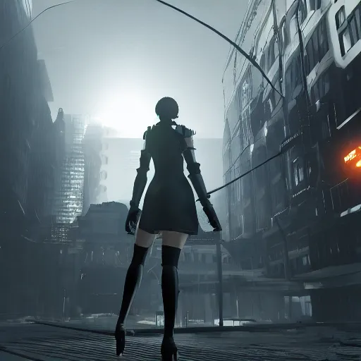 Prompt: 2B nier automata, 4k screenshot of Half life 2 gameplay, 8k hdr showcase