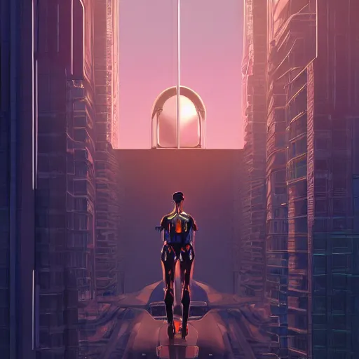 Prompt: ninja cyborg mechanical exoskeleton designed by jony ive, in cybercity, golden hour, poster by michael whelan and gilbert williams and evgeny lushpin and artgerm and alena aenami, 3 0 mm, well proportioned, highly detailed, rule of thirds, long exposure