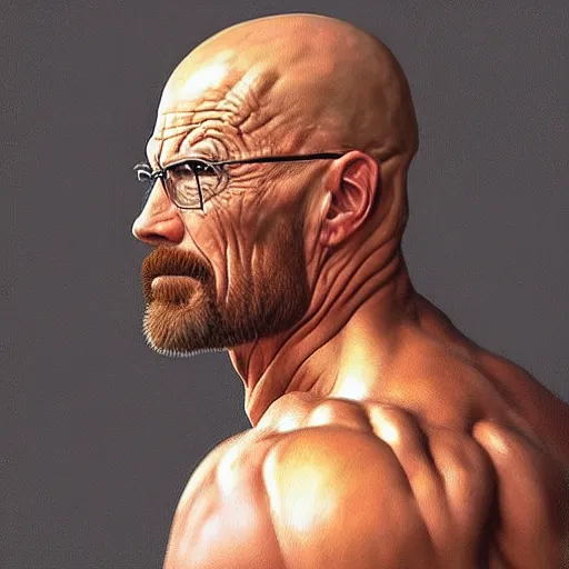 Prompt: “the ultimate gigachad, incredibly muscular walter white, walter white with chiseled jawline, trending on /r/moreplatesmoredates, oil on canvas artstation by J. C. Leyendecker and Edmund Blair Leighton and Charlie Bowater octane render”