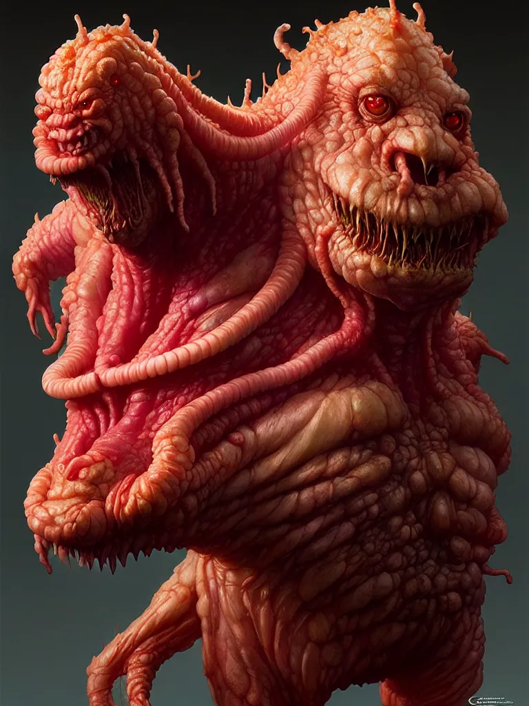 Prompt: hyperrealistic rendering, fat smooth cronenberg flesh monster final fantasy behemoth by donato giancola and greg rutkowski and wayne barlow and zdzisław beksinski, eyeballs, product photography, action figure, sofubi, studio lighting, colored gels, colored background