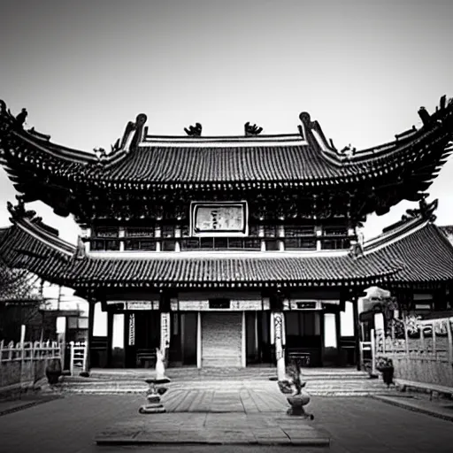 Image similar to chinese temple, award winning black and white photography