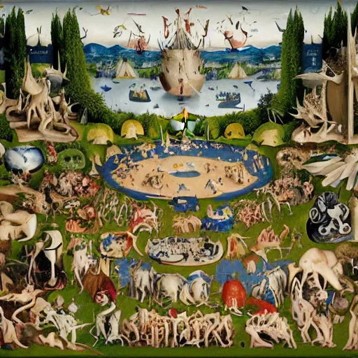 Image similar to a modern take on bosch garden of earthly delights, cross section detailed view