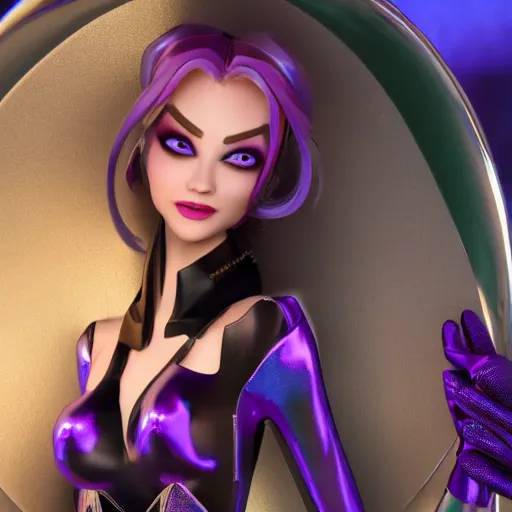 Image similar to still of pretty Morgana (LoL) in KDA More music video. 3d render, octane render, game art, realistic, highly detailed, trending on artstation, 4k, trending on artstation, pixar, cgsociety, unreal engine 5, redshift render, trending on artstation, blender, behance, cg