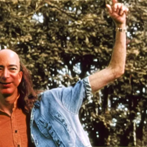 Prompt: jeff bezos as a hippie clothes in woodstock