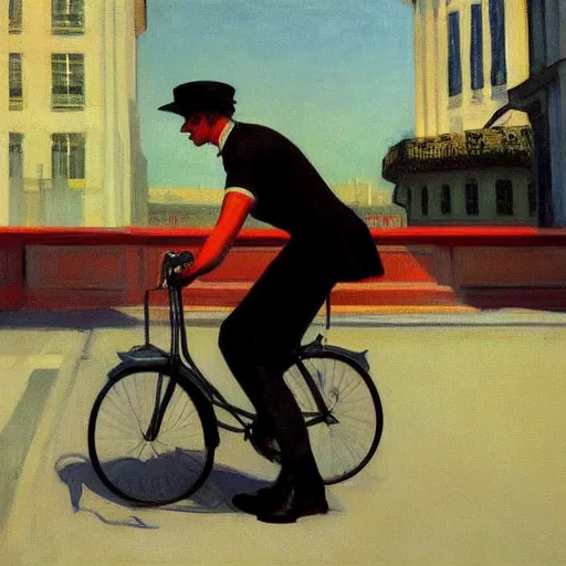 Image similar to cthulu riding a bike in paris. edward hopper. faithfully depicted, sharp focus, global illumination, radiant light, detailed and intricate environment, trending on artstation