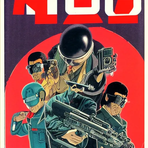 Image similar to 1979 OMNI Magazine Cover of Neo-Tokyo bank robbery, Bank Robbery Movies, Anime, Highly Detailed, Inspired by Heat + Metal Gear + Lupin the 3rd , 8k :4 by Vincent Di Fate + Katsuhiro Otomo : 8