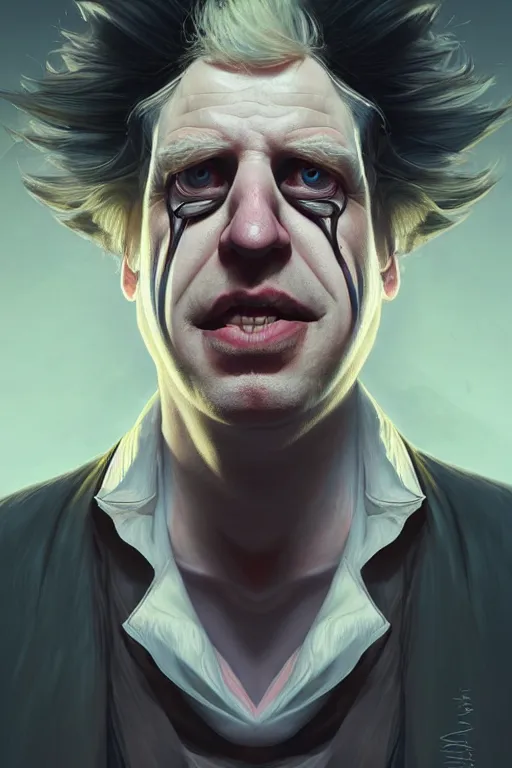 Image similar to Boris Johnson as Rick Sanchez, realistic portrait, symmetrical, highly detailed, digital painting, artstation, concept art, smooth, sharp focus, illustration, cinematic lighting, art by artgerm and greg rutkowski and alphonse mucha