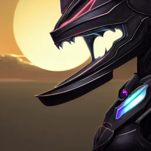 Image similar to close up maw pov shot, of a cute stunning robot anthropomorphic female dragon, with sleek silver armor, a black OLED visor over the eyes, her maw open in front of the camera, about to consume you, on the beach at sunset, highly detailed digital art, furry art, anthro art, sci fi, warframe art, destiny art, high quality, 3D realistic, mawshot, Furaffinity, Deviantart