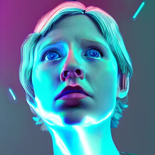 Prompt: photorealistic cyberpunk brienne of tarth, iridescent neon