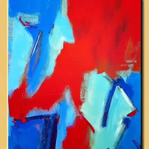 Image similar to acrylic abstract painting on canvas using primary red paint