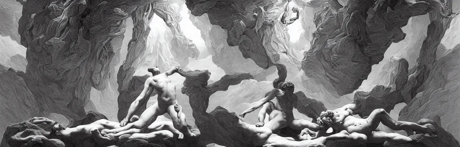 Image similar to colorful!!! the creation of adam by rene magritte, futuristic by laurie greasley and bouguereau, ( ( etching by gustave dore ) ), ethereal mysterious, ultraclear intricate, sharp focus, highly detailed digital painting illustration, concept art, masterpiece