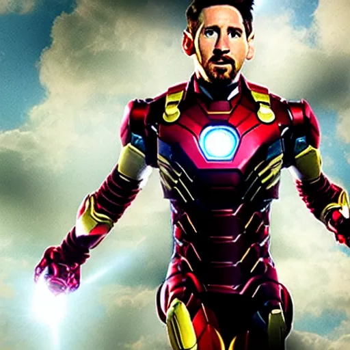 Prompt: film still of Lionel Messi as Ironman in the Avengers