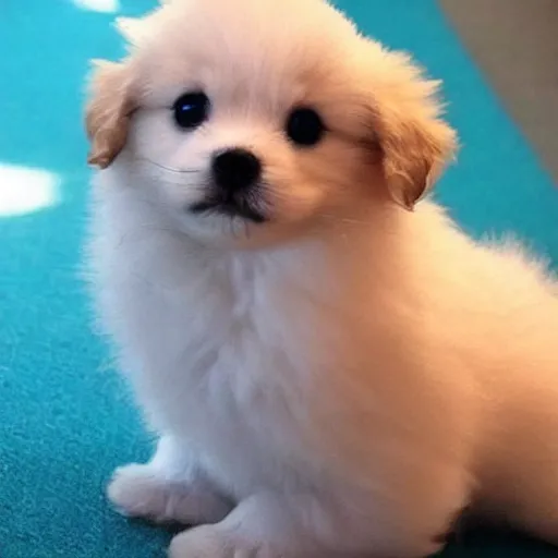 Prompt: cute smol fluffy puppy big big beady eyes