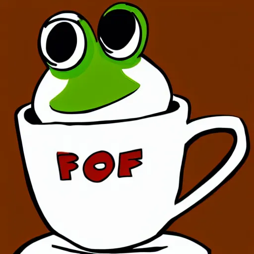Prompt: Pepe the Frog drinking coffee from a large white mug, simple digital art
