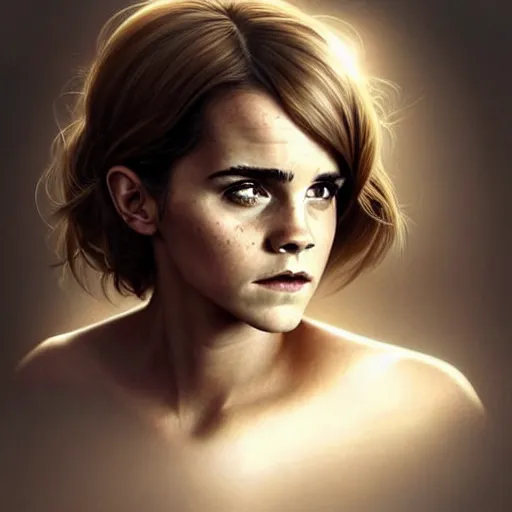 Image similar to Africa, beautiful portrait of Very funny actress Emma Watson lke monkey face looking like an old monkey, Emma Watson actress blended monkey face, like , powerful , magic, thunders, dramatic lighting, intricate, wild, highly detailed, digital painting, artstation, concept art, smooth, sharp focus, illustration, art by artgerm and greg rutkowski and alphonse mucha, footage