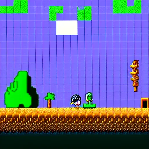 Prompt: ghost landscape platformer game sprite 16-bit SNES pixel art landscape, deviantart