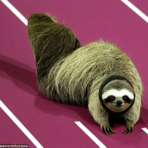 Image similar to a sloth, in a 1 0 0 m race against animals, at the tokyo olympics, with animals in the audience, in painting form