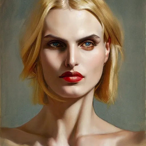 Image similar to portrait of Andrej Pejić by leyendecker