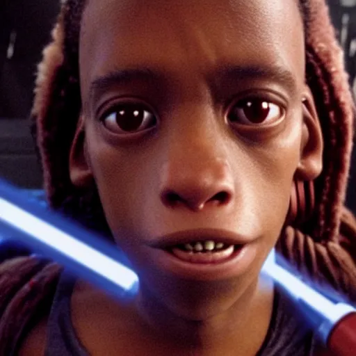 Image similar to a film still of jar jar binks kid in star wars realistic, detailed