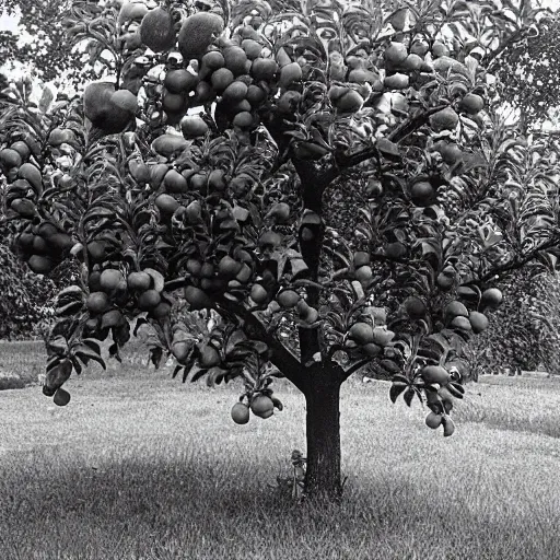 Image similar to a vintage photo of an old apple computer with an apple tree growing out of it