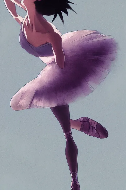 Image similar to ballerina, artwork made by makoto shinkai, inspired in hirohiko araki, clean details, light color palette, anatomically proportional, hd