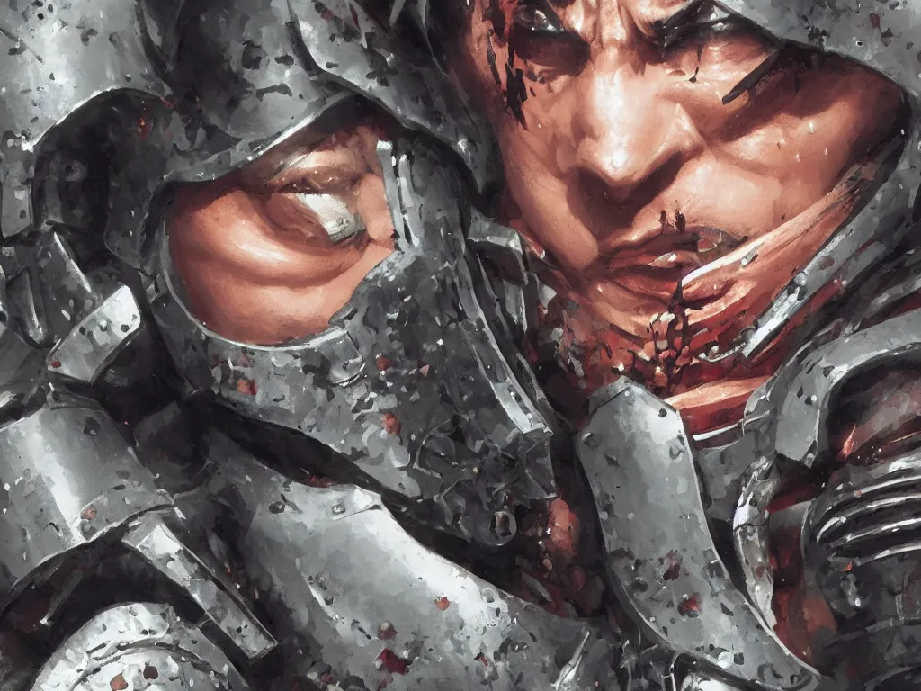 Image similar to close up of a wounded samurai in full armor, by fiona staples, kev walker and jesper ejsing