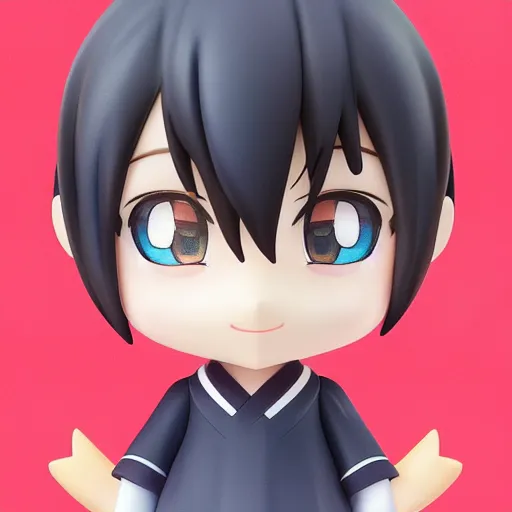 Image similar to character face portrait of a singular kawaii chibi in the sytle of kyoto animation, in simple background, nendoroid eyes, blender, toon rendering, toon shader, anime waifu, ukiyoe